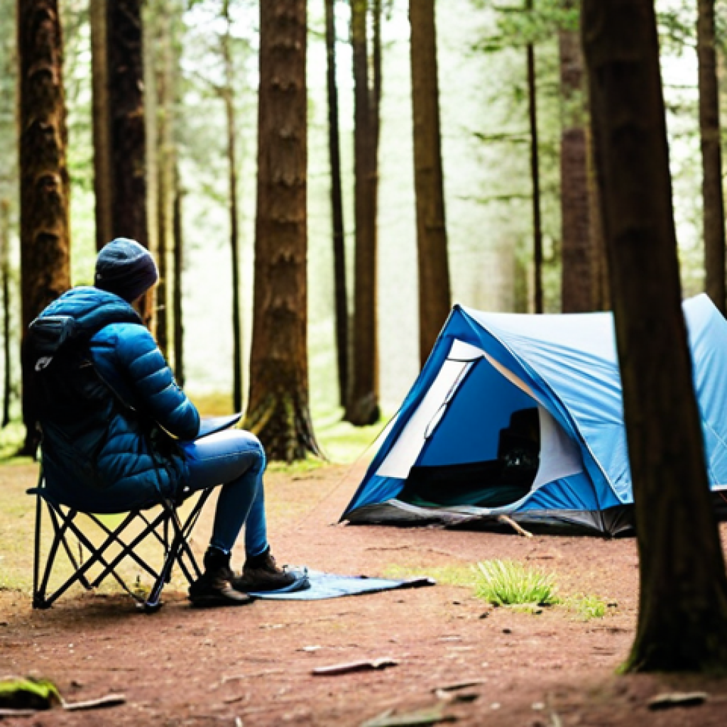 **Image Prompt:** A person peacefully camping in the woods, completely disconnected from technology. No phone, laptop, or other digital devices are visible. Focus on nature and serenity. The scene should evoke a sense of calm and mental reset.