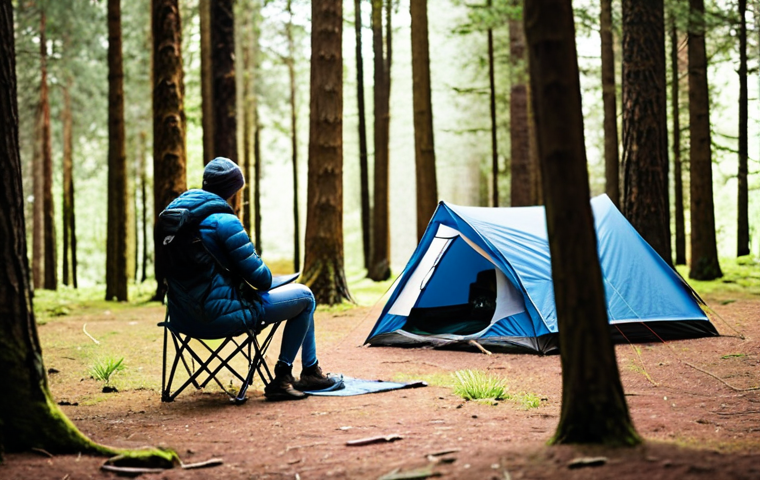 **Image Prompt:** A person peacefully camping in the woods, completely disconnected from technology. No phone, laptop, or other digital devices are visible. Focus on nature and serenity. The scene should evoke a sense of calm and mental reset.