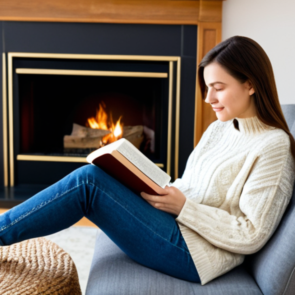 Woman Reading a Book in a Cozy Setting**
"A woman in a comfortable armchair, fully clothed in a sweater and jeans, reading a book in a warm, inviting living room with a fireplace. Bookshelves in the background. Soft, natural lighting. Safe for work, appropriate content, fully clothed, modest, professional photography, perfect anatomy, correct proportions, natural pose, well-formed hands, proper finger count, natural body proportions."
**