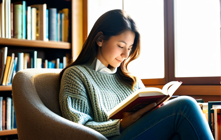 Serene Mindful Reader**

A woman sitting in a cozy armchair in a sunlit library, fully clothed in a modest sweater and jeans, reading a book with a peaceful expression. Soft, warm lighting, bookshelves in the background, a cup of tea on a nearby table. Perfect anatomy, correct proportions, natural pose, well-formed hands, proper finger count, natural body proportions. Safe for work, appropriate content, fully clothed, professional, family-friendly.

**