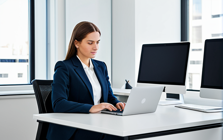 정보 다이어트법과 기술의 발전 - **

"A professional woman in a modest blazer and dress pants, sitting at a clean desk in a bright, m...