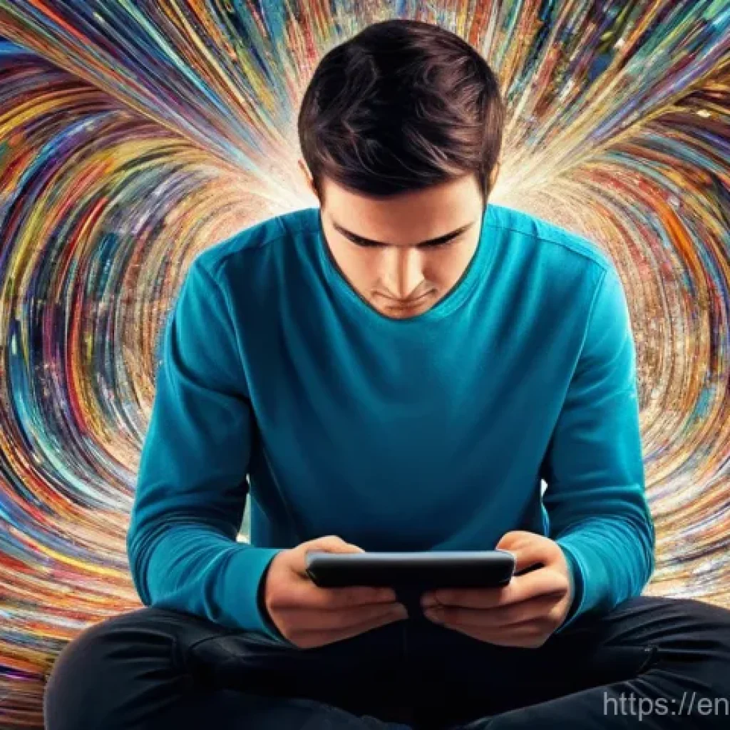 정보 다이어트법의 성공적인 접근법 - **Digital Overload: The Information Firehose**
    **Prompt:** A young adult (20s-30s), wearing casu...