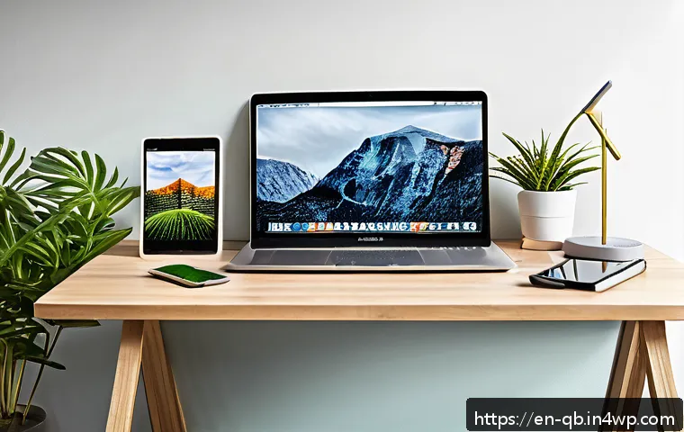 정보 다이어트법을 위한 실천 노하우 - A modern minimalist home office setup featuring a sleek desk with a laptop, smartphone displaying a ...