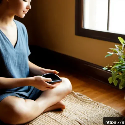 Home 30 정보 다이어트법으로 마음 챙김 실천하기 - Photorealistic morning mindfulness scene in a sunlit American apartment, a relaxed young adult seate...