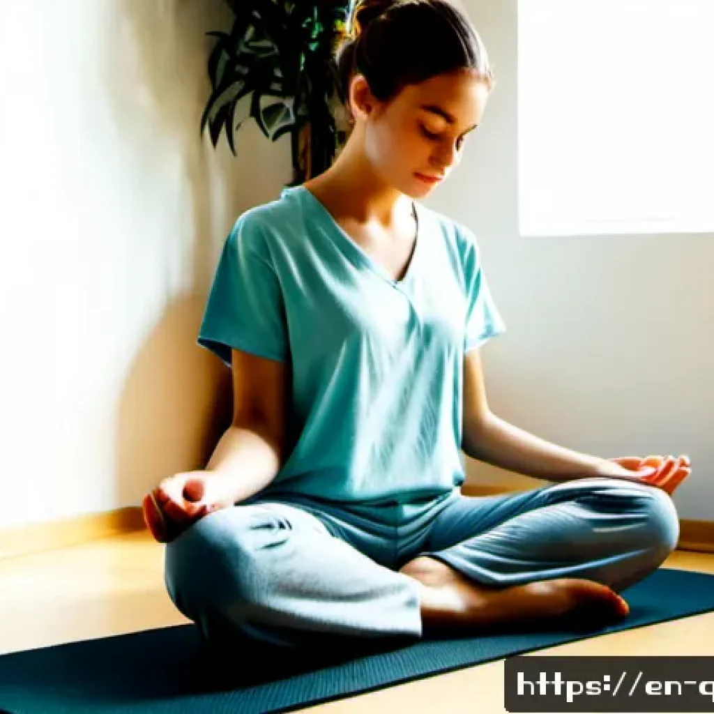 정보 다이어트법과 명상 - Photorealistic morning scene in a quiet sunlit apartment, a young adult in comfortable modest lounge...